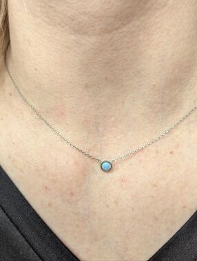 Blue Opal look Necklace - Silver Colored Chain 16-18"